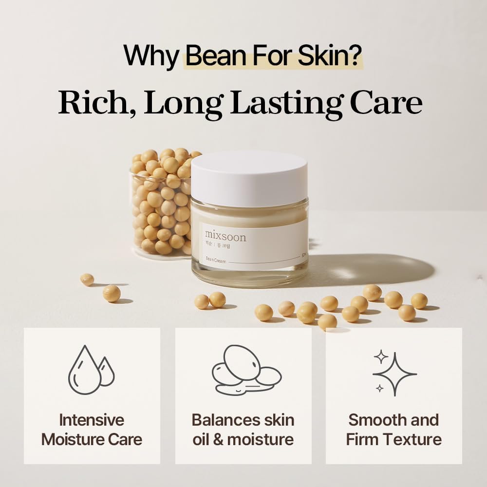 mixsoon [ Bean Cream 1.69 fl oz / 50ml | Soybean Extract & Rich Nutrients for Deep Moisturizing and Pore and Sebum care | Cruelty-free