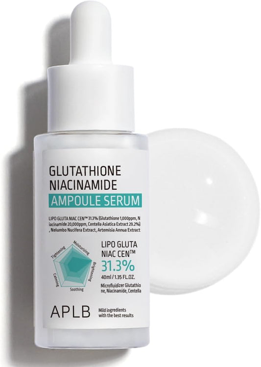 APLB Glutathione Niacinamide Ampoule Serum | LIPO GLUTA NIAC CEN™ 31.3% 1.35 FL.OZ/Korean Skincare, Long lasting moisturizing, Improve skin elasticity, Revitalize for gentle and improve skin texture