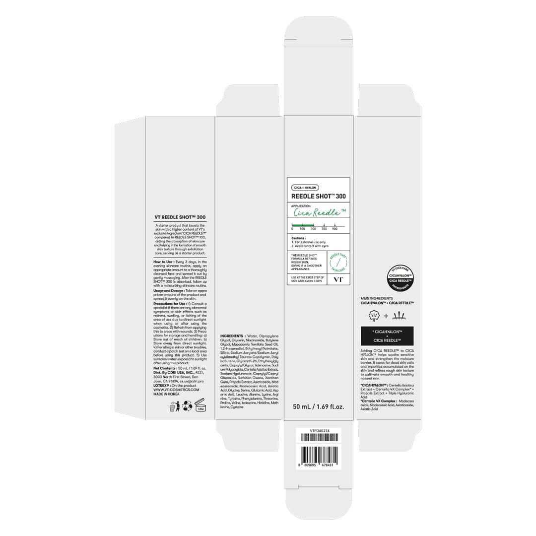 VT COSMETICS CICA Reedle Shot 50, Spicule Microneedling Serum for Pore Care & Exfoliation, Exosome, Centella Asiatica for Glass Skin