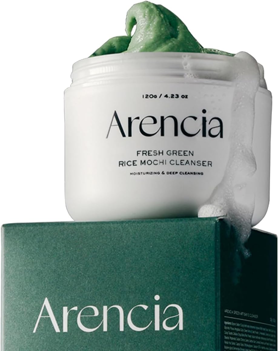 Arencia Korean Rice Mochi Face Cleanser - Face Mask, Foaming Cleanser, Gentle Scrub All in One - Deep Cleansing, Moisturizing, Pore Minimizing, Removing Blackhead- with Rice Water & Green Tea, Mugwort