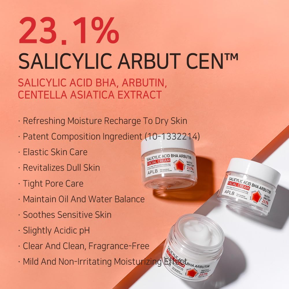 APLB Salicylic Acid BHA Arbutin Facial Cream | SALICYLIC ARBUT CEN™ 23.1% 1.86 FL.OZ/Korean Skincare, Deep hydration, Acne & Pore care, Revitalize for gentle and improve skin texture