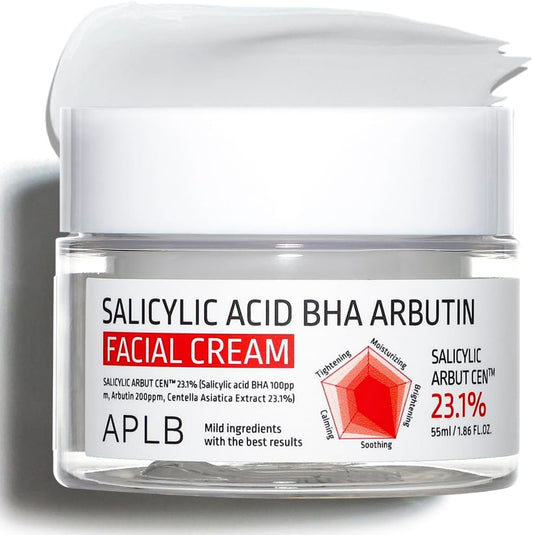 APLB Salicylic Acid BHA Arbutin Facial Cream | SALICYLIC ARBUT CEN™ 23.1% 1.86 FL.OZ/Korean Skincare, Deep hydration, Acne & Pore care, Revitalize for gentle and improve skin texture