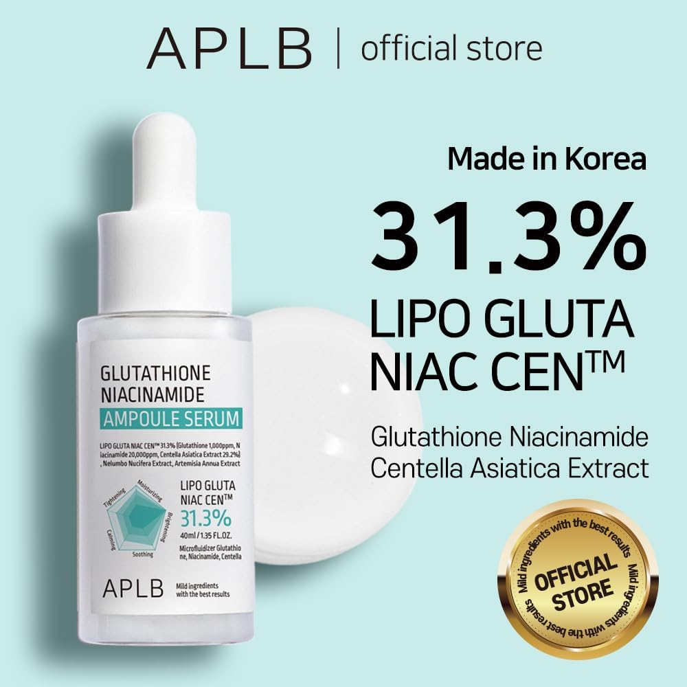 APLB Glutathione Niacinamide Ampoule Serum | LIPO GLUTA NIAC CEN™ 31.3% 1.35 FL.OZ/Korean Skincare, Long lasting moisturizing, Improve skin elasticity, Revitalize for gentle and improve skin texture