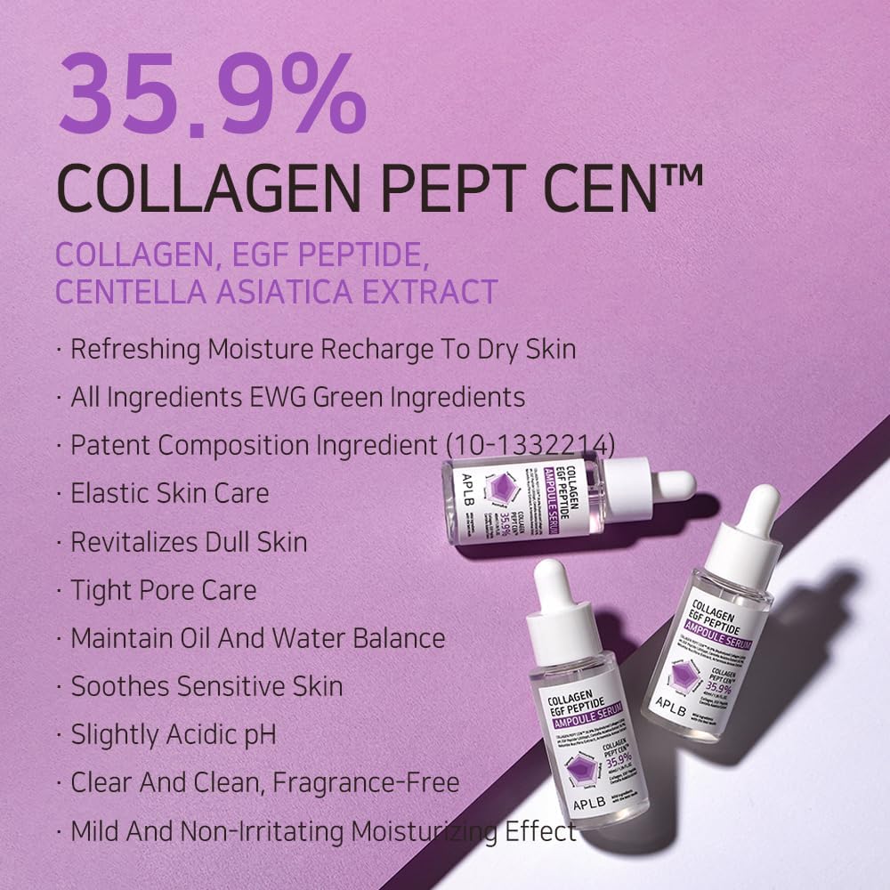 APLB Collagen EGF Peptide Ampoule Serum | COLLAGEN PEPT CEN™ 35.9% 1.35 FL.OZ/Korean Skincare, Elasticity care, Long lasting moisturizing, Revitalize for gentle and improve skin texture