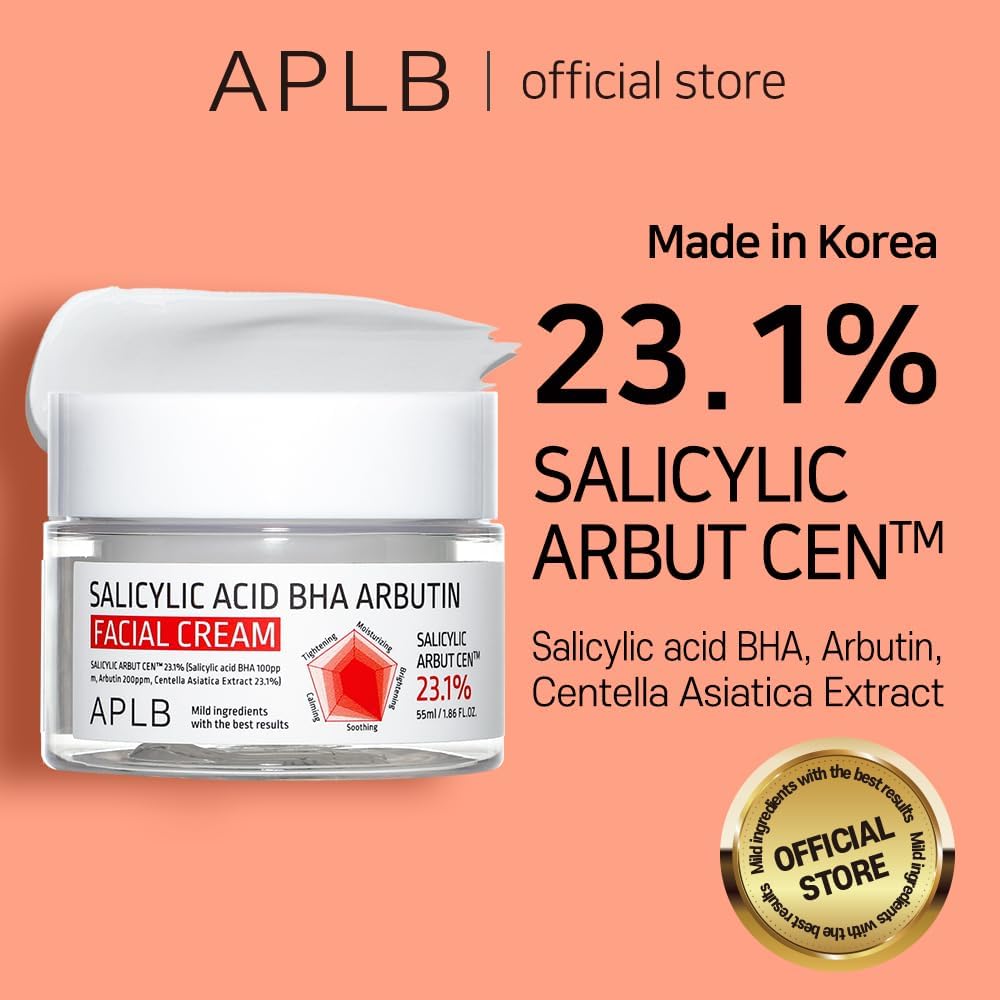 APLB Salicylic Acid BHA Arbutin Facial Cream | SALICYLIC ARBUT CEN™ 23.1% 1.86 FL.OZ/Korean Skincare, Deep hydration, Acne & Pore care, Revitalize for gentle and improve skin texture