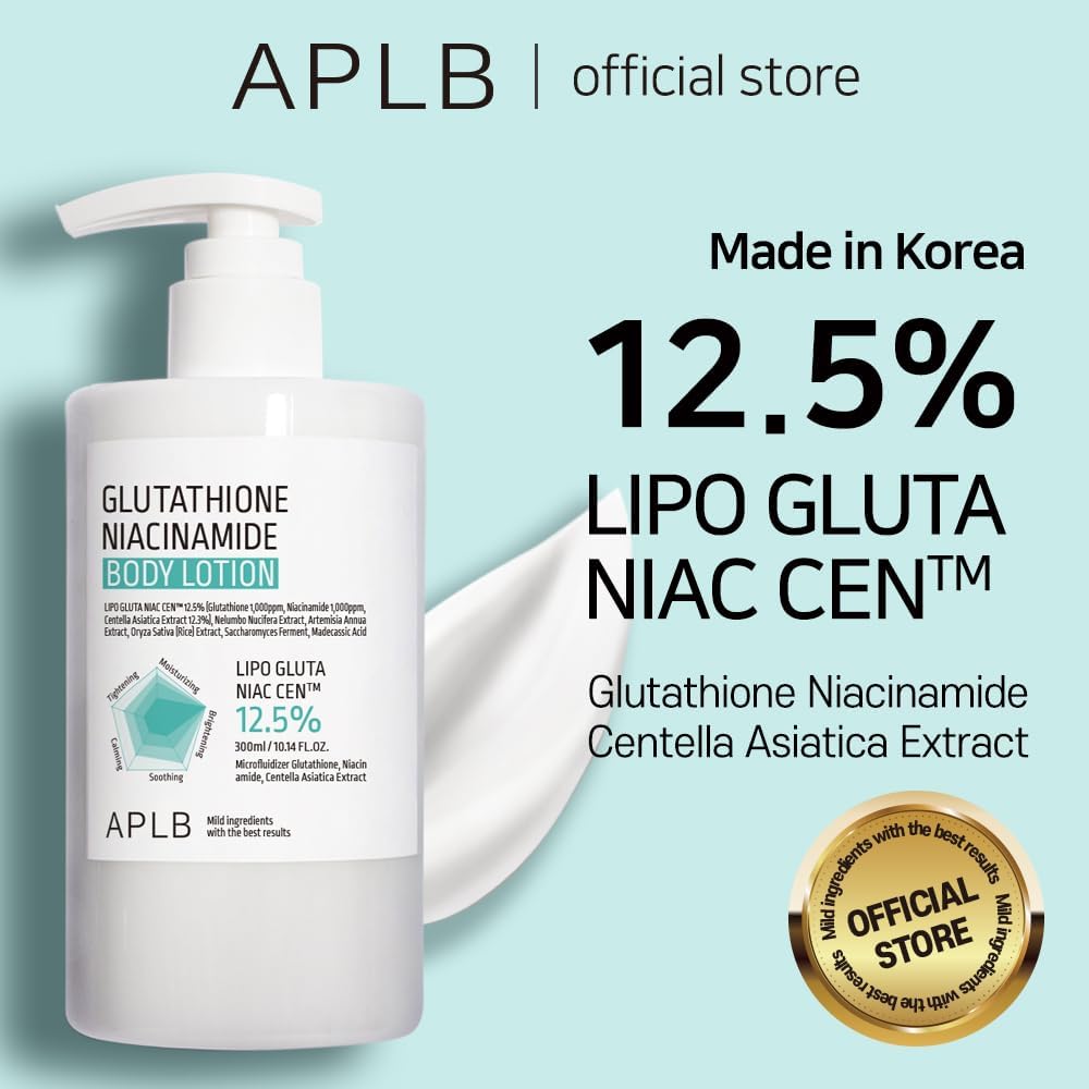 APLB Glutathione Niacinamide Body Lotion | LIPO GLUTA NIAC CEN™ 12.5% 10.14 FL.OZ/Korean Skincare, Long lasting hydration, Revitalize for gentle and improve skin texture