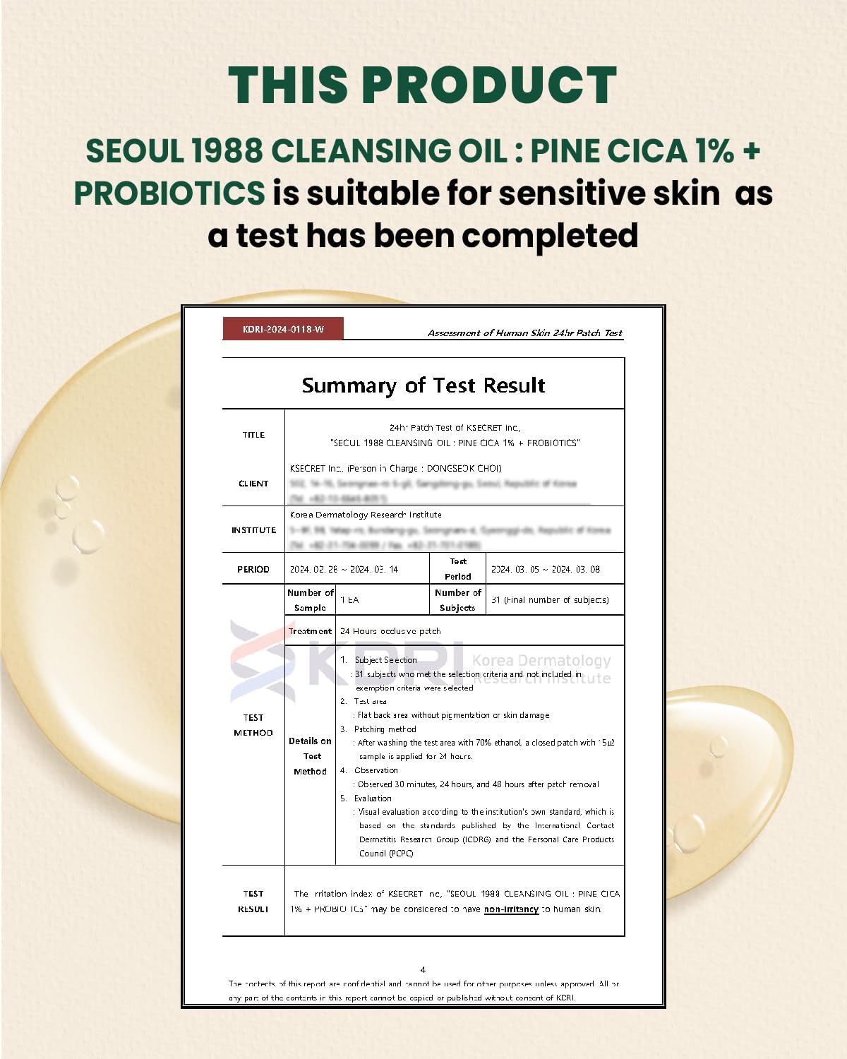 K-SECRET SEOUL 1988 Cleansing Oil : Pine Cica 1% + Probiotics