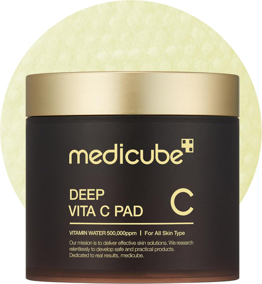 medicube Deep Vita C Facial Pads, Vitamin C Toner Pads for Uneven Skin Tone, 500,000PPM of vitamin water & 3 types of vitamin, Hydrating & Resurfacing (70 sheets)