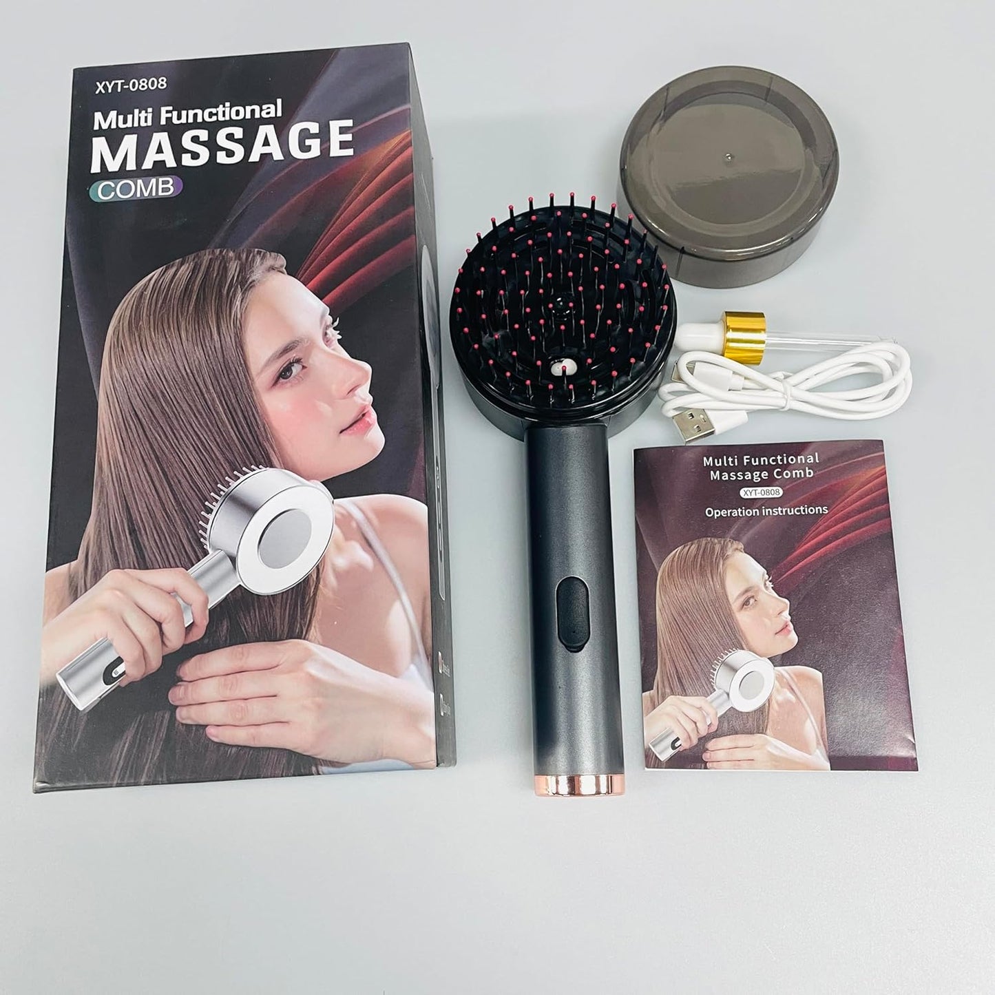 Premium Scalp Massaging Brush with Oil Applicator, Cordless Electric Massager, IPX7 Waterproof (MODAL C GRAY)